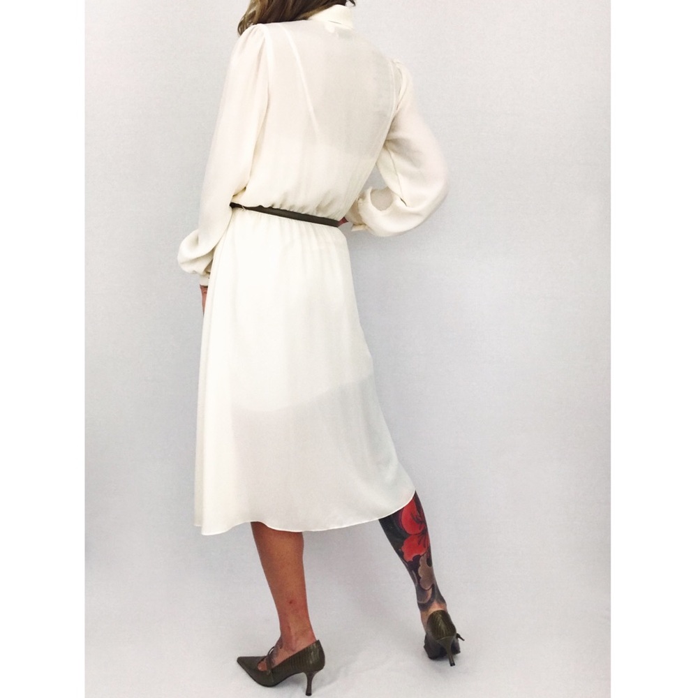Vintage Sheer Ruffle Midi Dress in Ivory | Size S/M - Picture 6 of 15